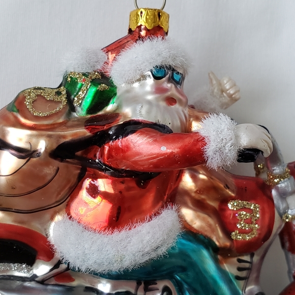 Motorcycle Santa Glass Christmas Ornament Set - Picture 8 of 9